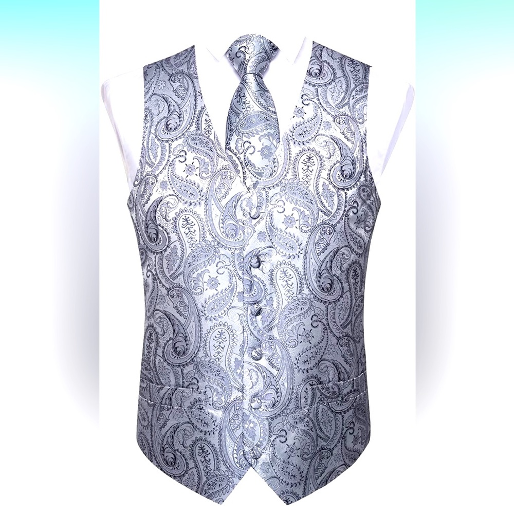 Paisley Waistcoat and Necktie Pocket Square Vest Suit Set